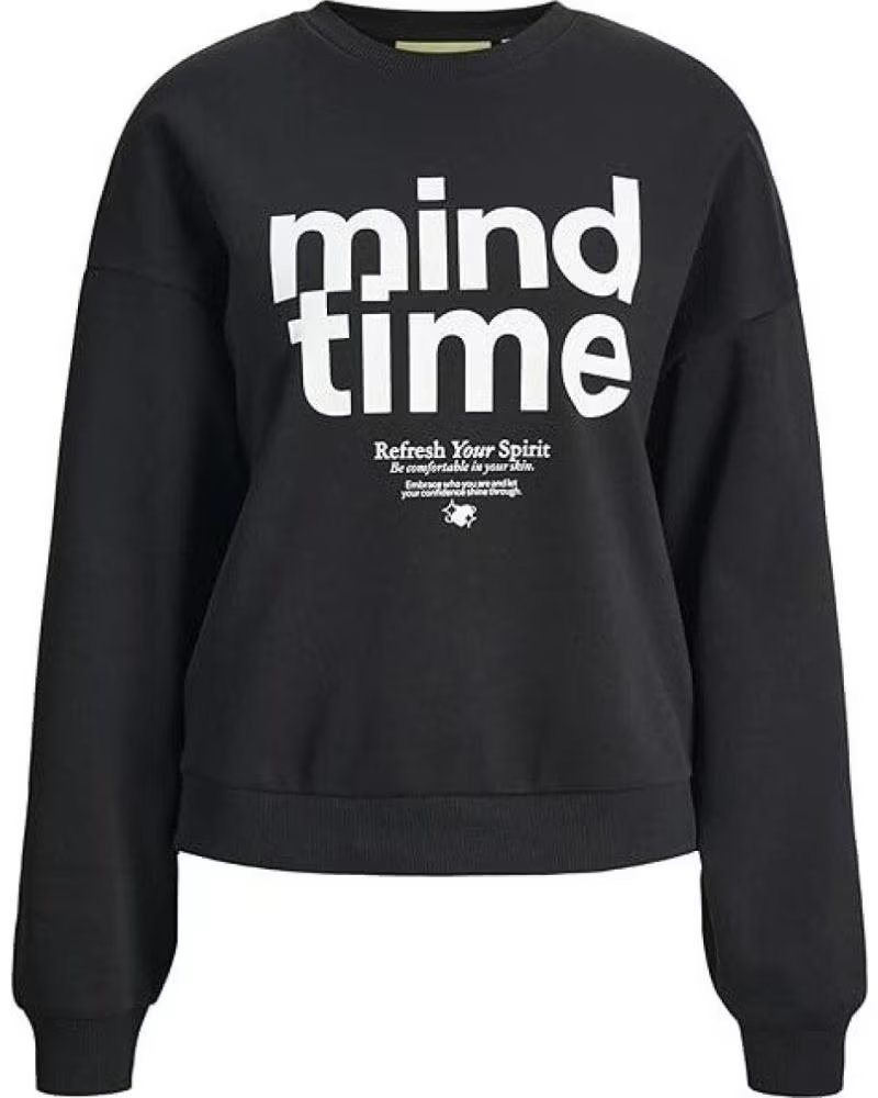 JACK AND JONES MOLETOM JACK JONES JXMIMI RLX PRINT PRETO NEGRO