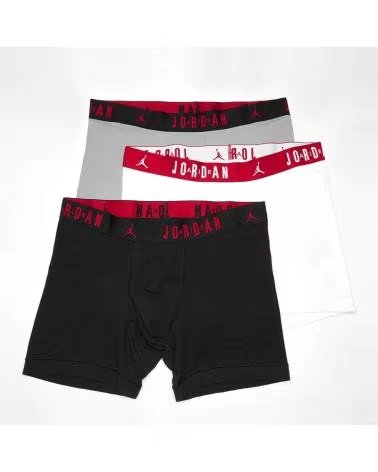 JORDAN PACK 3 CUECAS BOXER JORDAN FLIGHT COTTON CORE PRETO BRANCO CINZA