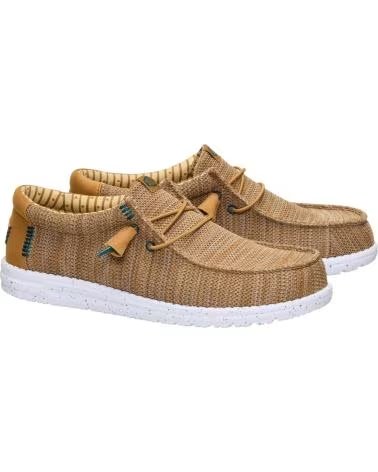 HEY DUDE WALLY STRETCH 220503200004 BOAT SHOES MEN BEIGE MARRON
