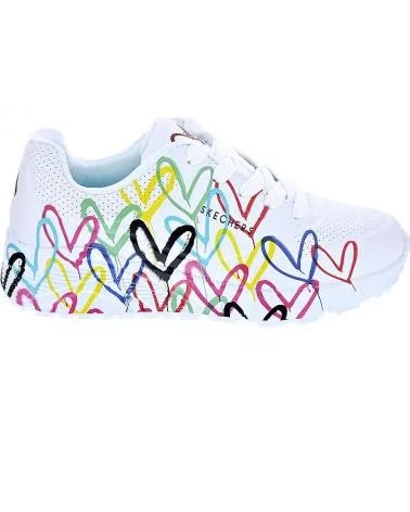 BASKETS SKECHERS UNO LITE AVEC CŒURS POUR FILLE ET FEMME BLANCO