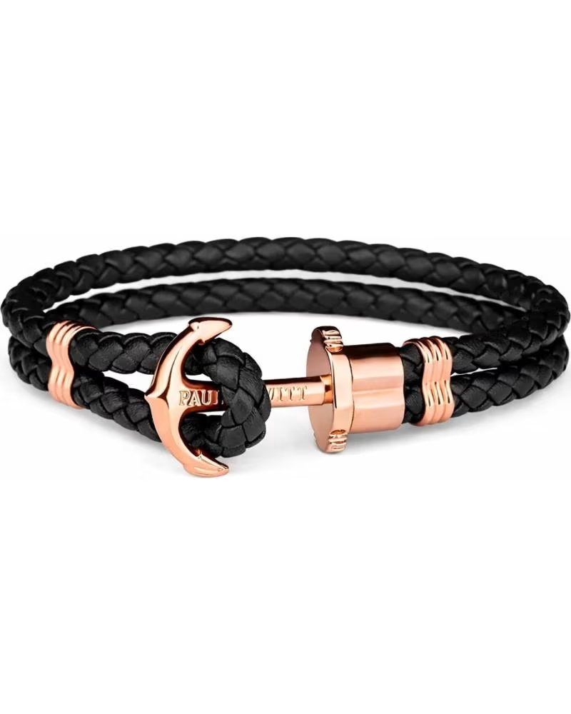 PAUL HEWITT PAUL HEWITT ANCHOR BRACELET BLACK BRAIDED LEATHER WITH ROSE GOLD ANCHOR CLASP