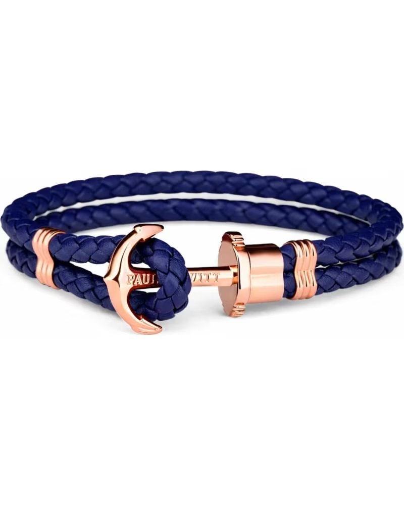 PAUL HEWITT BRACELET PAUL HEWITT PH-L-R-N-M EN CUIR BLEU AVEC FERMOIR ANCRE ROSE