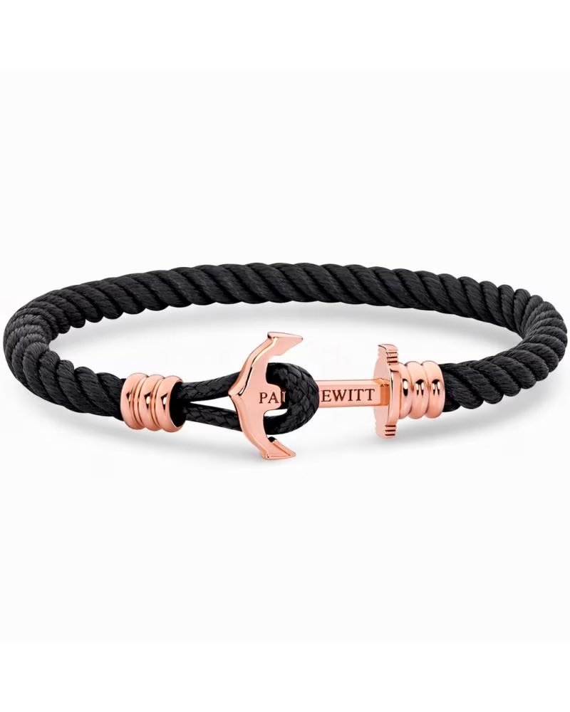 PAUL HEWITT PAUL HEWITT SAILOR LINE ARMBAND PHL-N-R-B-S MIT ROSÉGOLD-ANKER UND SCHWARZEM SEIL