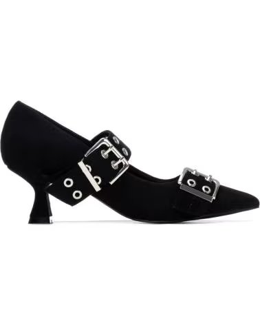 REFRESH ZAPATOS DE TACÓN NEGROS CON DOBLE HEBILLA Y OJALES NEGRO