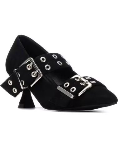 REFRESH ZAPATOS DE TACÓN NEGROS CON DOBLE HEBILLA Y OJALES NEGRO