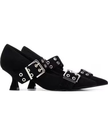 REFRESH ZAPATOS DE TACÓN NEGROS CON DOBLE HEBILLA Y OJALES NEGRO