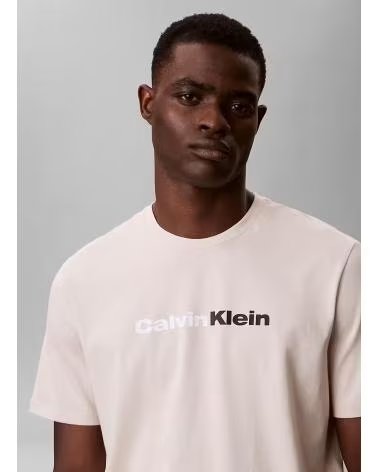 CALVIN KLEIN JEANS SHORT SLEEVE T-SHIRT WITH FRONT LOGO OATMEAL BEIGE