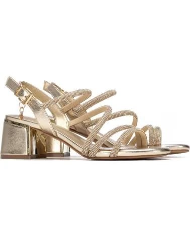 SANDALES XTI À BRIDES CROISÉES ET TALON MÉTALLIQUE 4 CM ORO-PLATINO