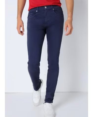 SIX VALVES - PANTALON DENIM DE COLOR CINTURA MEDIA SUPER SKINNY TIRO ME AZUL