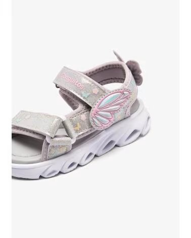 CONGUITOS SANDALIAS 260017 CON LUCES LED, FLORES Y MARIPOSAS PLATA SILVER