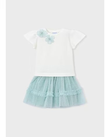 MAYORAL ROBE BLANCHE ET VERTE EN TULLE À FLEURS POUR FILLE MAYORAL VERDE