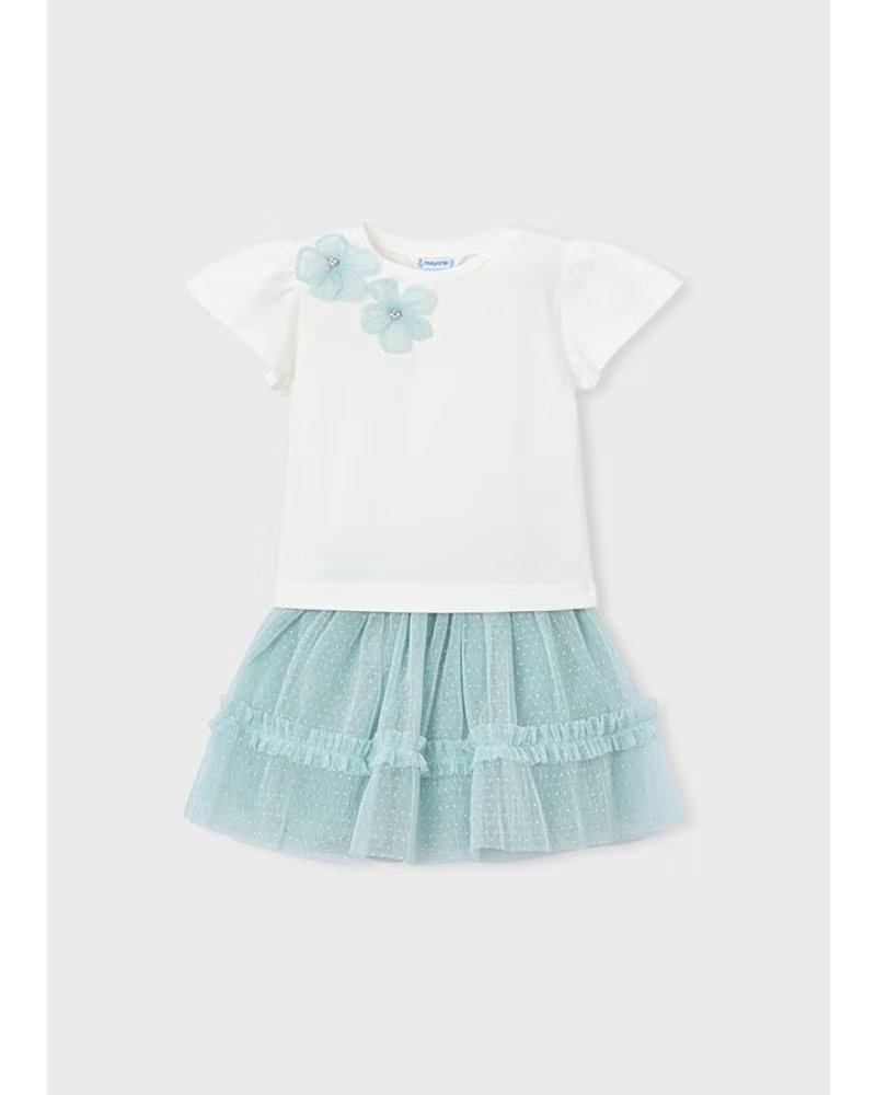 MAYORAL ROBE BLANCHE ET VERTE EN TULLE À FLEURS POUR FILLE MAYORAL VERDE