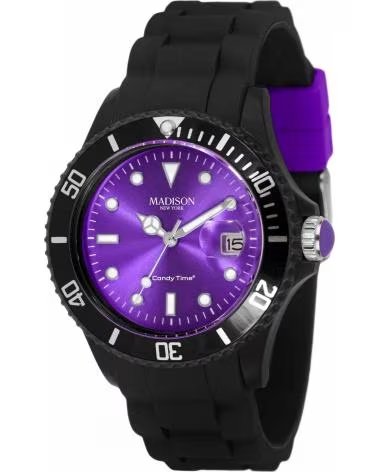MADISON MADISON BLACK WATCH WITH PURPLE DIAL AND SILICONE STRAP NEGRO