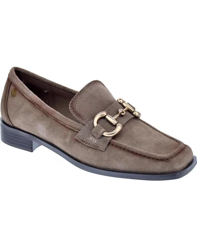 Shoes-De-Mujer-CARMELA-CARMELA WOMEN´S BROWN SUEDE LOAFERS WITH GOLD BUCKLE-TAUPE