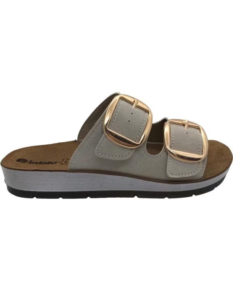 INBLU SANDÁLIA FEMININA INBLU ESTILO CHINELO CP000061 GELO COM FIVELAS DOURADAS HIELO