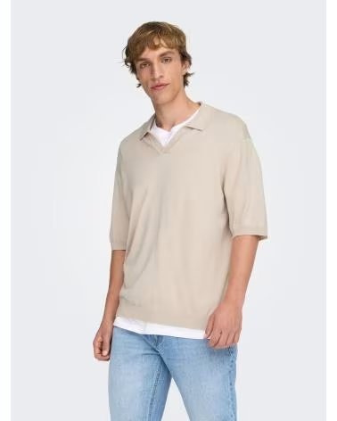 ONLY CAMISA POLO DE PUNTO MANGA CORTA BEIGE PARA HOMBRE BEIGE