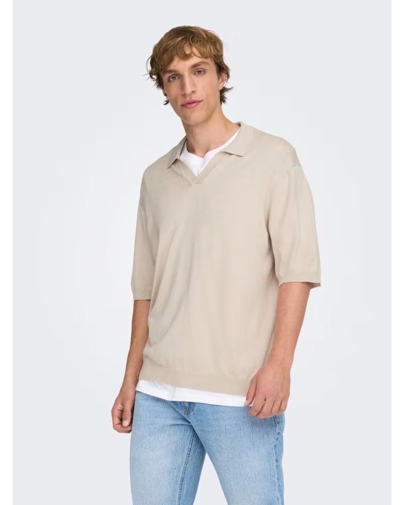 ONLY CAMISA POLO DE PUNTO MANGA CORTA BEIGE PARA HOMBRE BEIGE