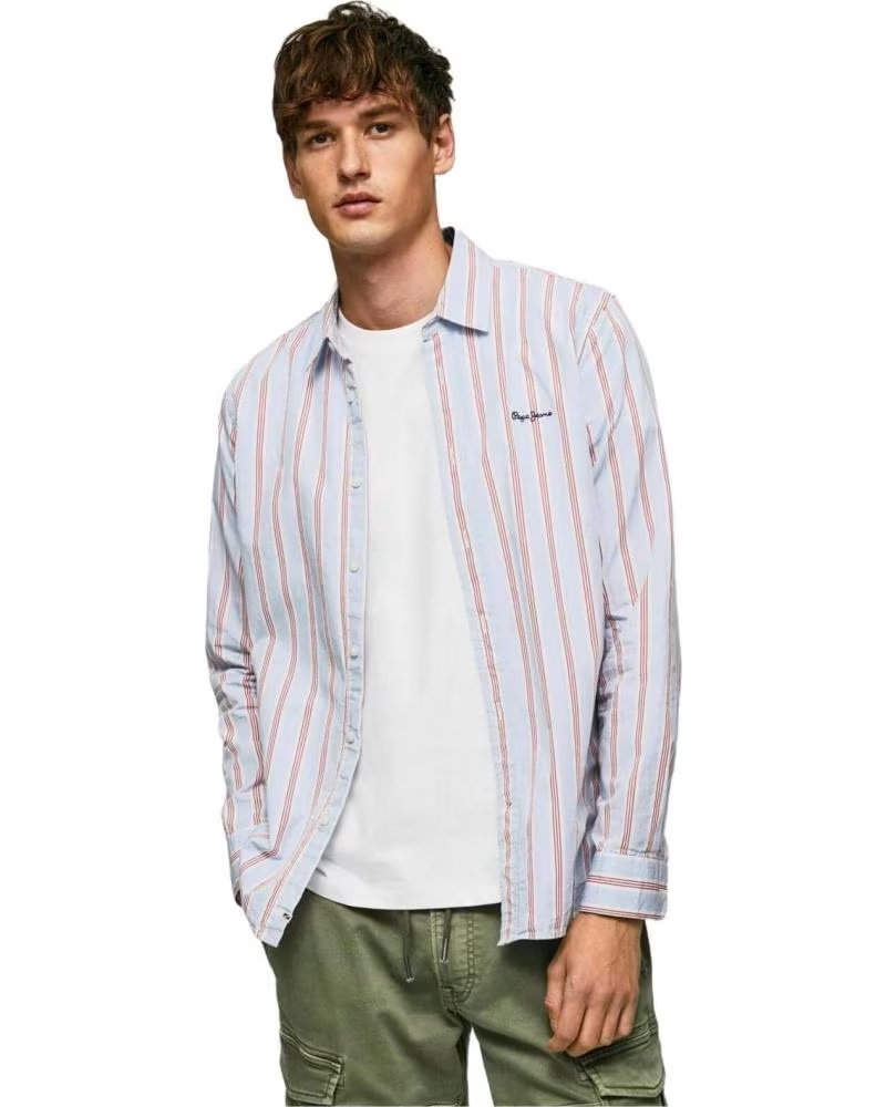 PEPE JEANS GESTREIFTES PEPE JEANS BAUMWOLLHEMD FÜR HERREN BLANCO