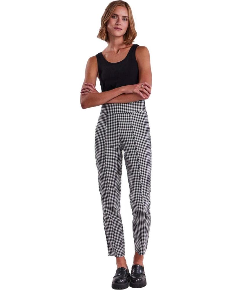 PIECES PANTALÓN 17130241 DE TIRO ALTO CON ESTAMPADO DE CUADROS NEGRO