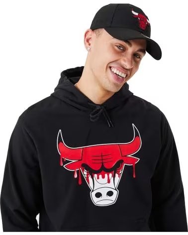 NEW ERA MOLETOM COM CAPUZ NEW ERA CHICAGO BULLS MASCULINO PRETO NEGRO