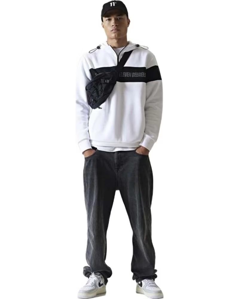 11 DEGREES FELPA CON CAPPUCCIO 11 DEGREES MESH OVERLAY QUARTER BIANCA BLANCO