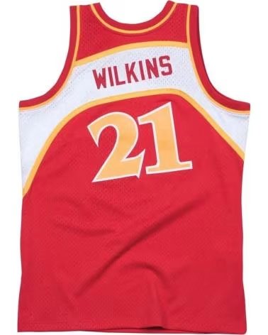 MITCHELL & NESS HARDWOOD CLASSICS DOMINIQUE WILKINS ATLANTA HAWKS 1986-87 TRIKOT NR 21 HERREN ROT ROJO