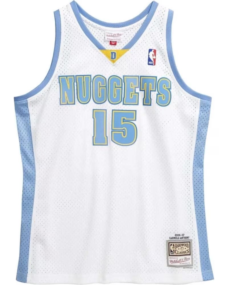 MITCHELL  NESS CAMISA MITCHELL & NESS DENVER NUGGETS CARMELO ANTHONY 15 BRANCA NBA BLANCO
