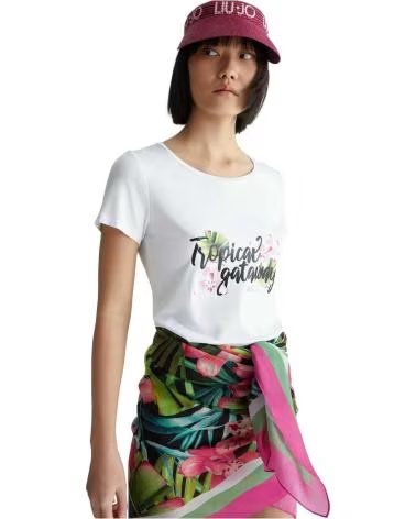LIU JO T-SHIRT LIU JO À MANCHES COURTES POUR FEMME AVEC IMPRIMÉ ´TROPICAL VIBES´ BLANCO