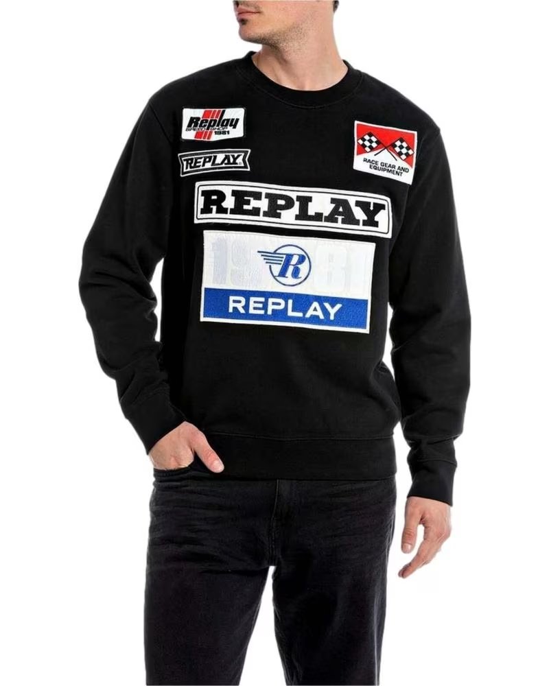 REPLAY REPLAY SWEATSHIRT MIT RENN-PATCHES FÜR HERREN NEGRO