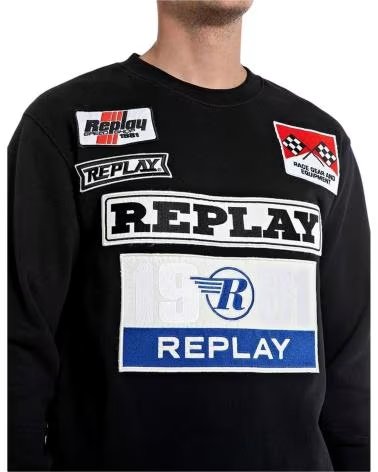 REPLAY REPLAY SWEATSHIRT MIT RENN-PATCHES FÜR HERREN NEGRO