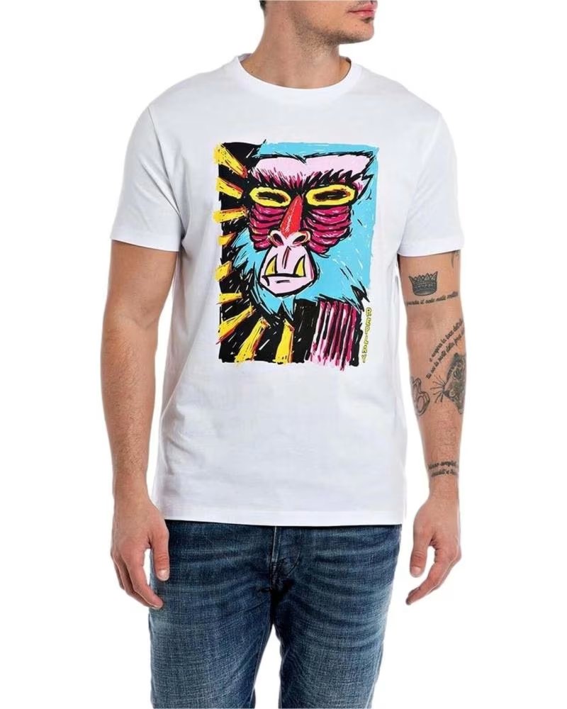 REPLAY REPLAY T-SHIRT MIT KURZEN ÄRMELN UND AFFENPRINT FÜR HERREN BLANCO
