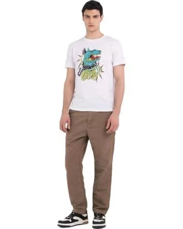 REPLAY REPLAY HERREN T-SHIRT MIT KURZEN ÄRMELN UND DINOSAURIER-AUFDRUCK BLANCO
