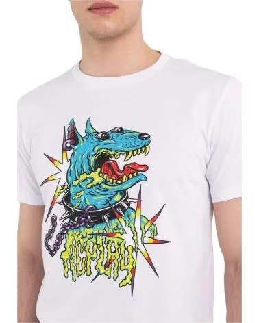 REPLAY REPLAY HERREN T-SHIRT MIT KURZEN ÄRMELN UND DINOSAURIER-AUFDRUCK BLANCO
