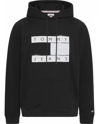 TOMMY JEANS MOLETOM COM CAPUZ TOMMY JEANS LOGO FLAG MASCULINO NEGRO