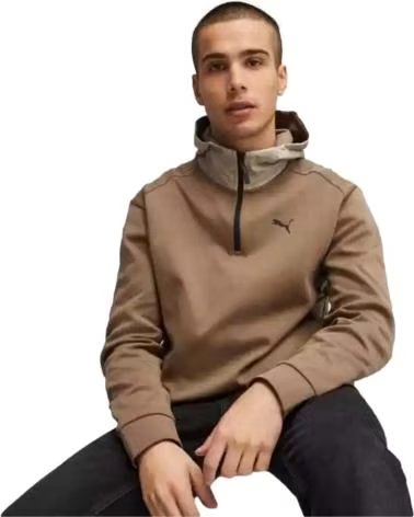 PUMA FELPA CON CAPPUCCIO PUMA UOMO MEZZA ZIP MARRONE MARRON
