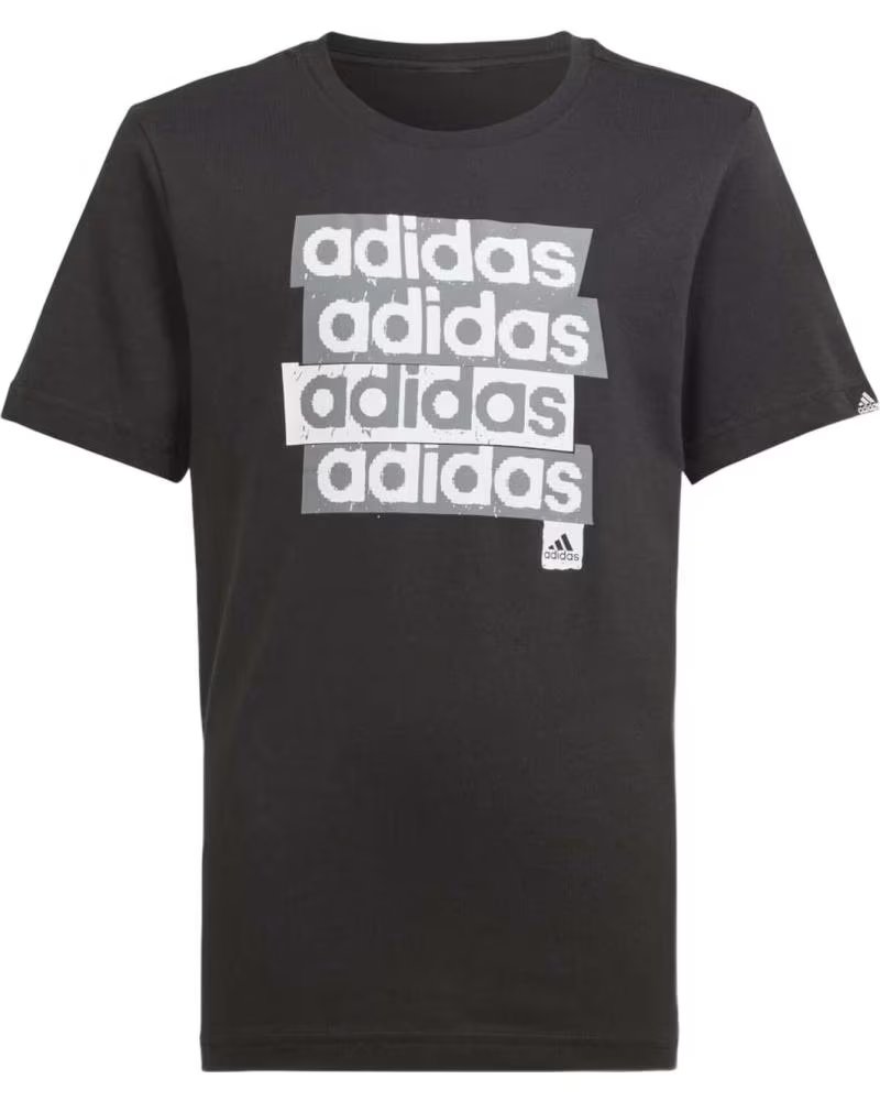 ADIDAS CAMISETA ADIDAS DE MANGA CURTA COM LOGO REPETIDO PARA CRIANÇAS UNISSEX NEGRO