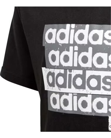 ADIDAS CAMISETA ADIDAS DE MANGA CURTA COM LOGO REPETIDO PARA CRIANÇAS UNISSEX NEGRO