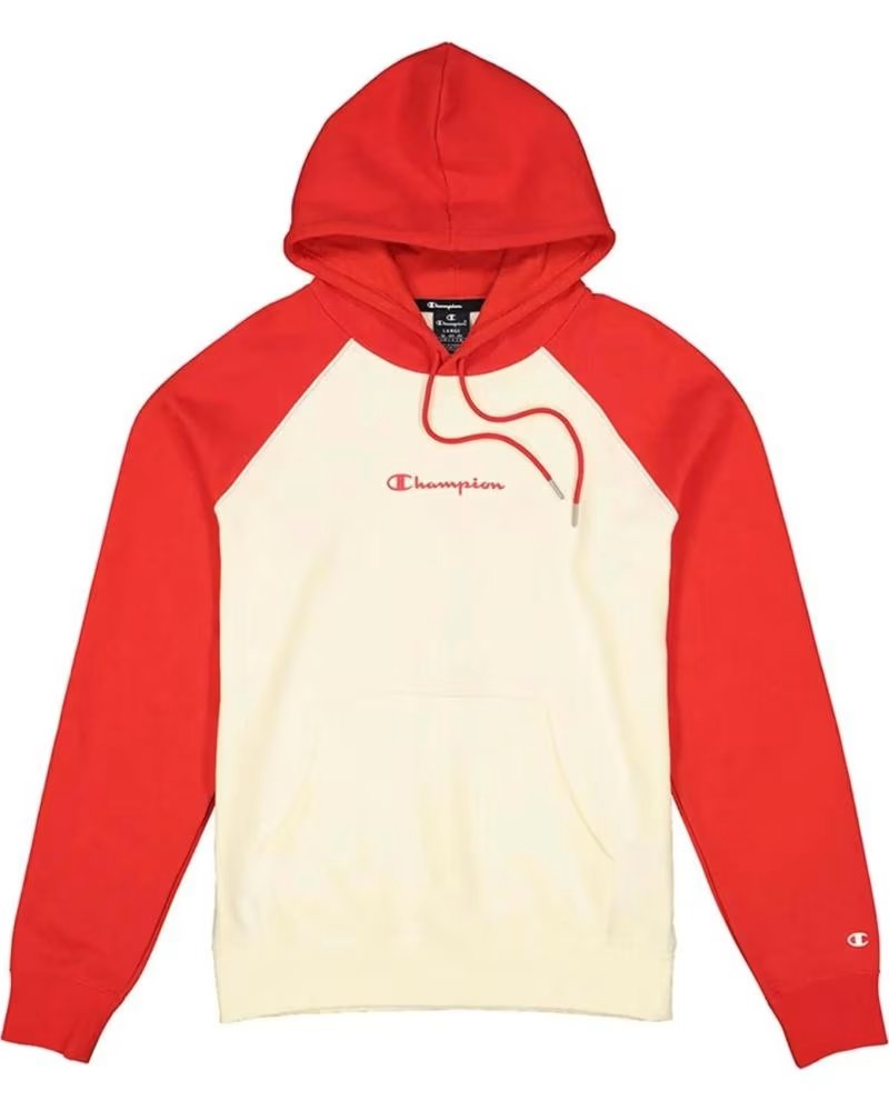CHAMPION SWEATSHIRT COM CAPUZ CHAMPION RAGLAN LOGO ROJO