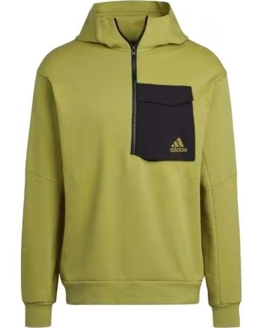 ADIDAS FELPA CON CAPPUCCIO ADIDAS ESSENTIALS HALF-ZIP DA UOMO VERDE