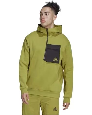 ADIDAS FELPA CON CAPPUCCIO ADIDAS ESSENTIALS HALF-ZIP DA UOMO VERDE