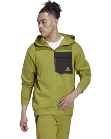 ADIDAS FELPA CON CAPPUCCIO ADIDAS ESSENTIALS HALF-ZIP DA UOMO VERDE