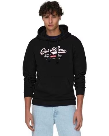 ONLY FELPA CON CAPPUCCIO NERA ONLY SONS DA UOMO NEGRO