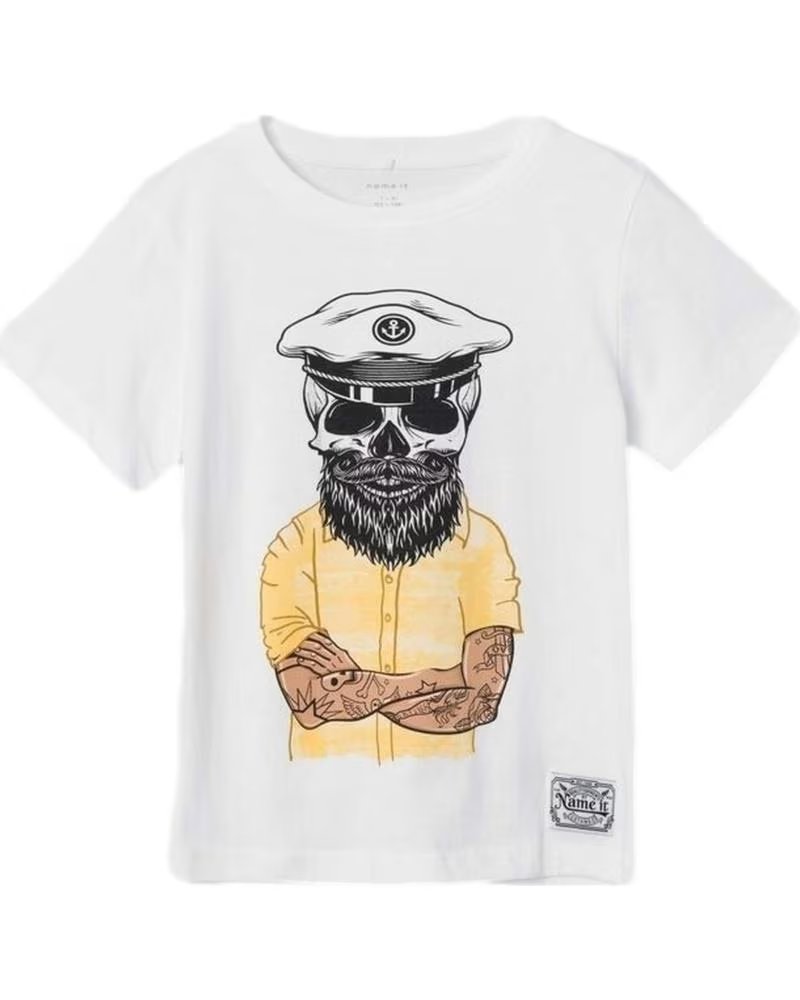 NAME IT UNISEX-T-SHIRT MIT KURZEN ÄRMELN FÜR KINDER UND TOTENKOPF-AUFDRUCK BLANCO