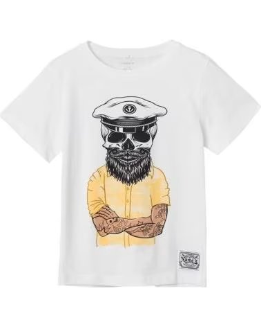 NAME IT UNISEX-T-SHIRT MIT KURZEN ÄRMELN FÜR KINDER UND TOTENKOPF-AUFDRUCK BLANCO