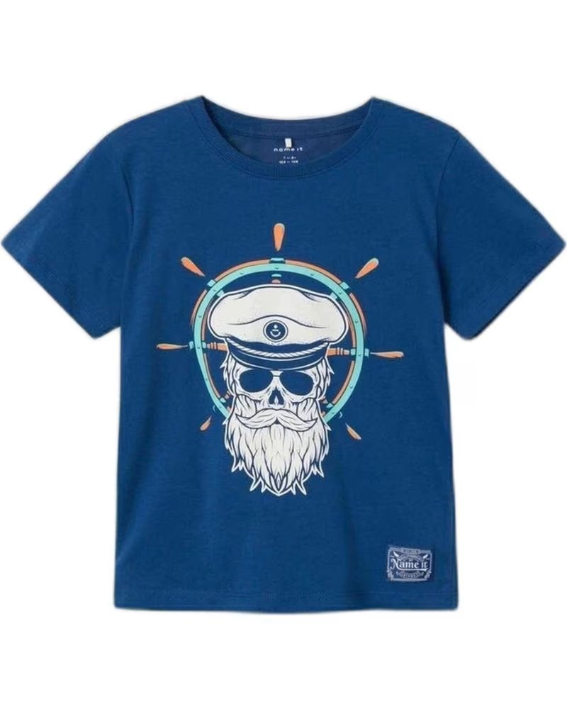 NAME IT UNISEX-T-SHIRT MIT KURZEN ÄRMELN UND MATROSENSCHÄDEL-AUFDRUCK AZUL