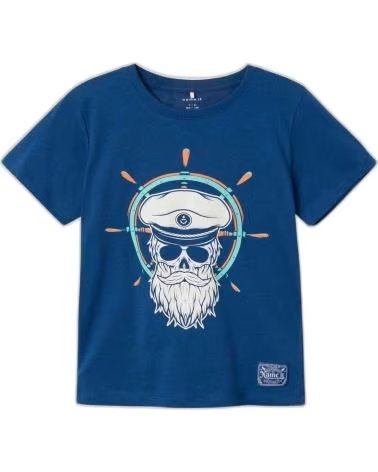NAME IT UNISEX-T-SHIRT MIT KURZEN ÄRMELN UND MATROSENSCHÄDEL-AUFDRUCK AZUL