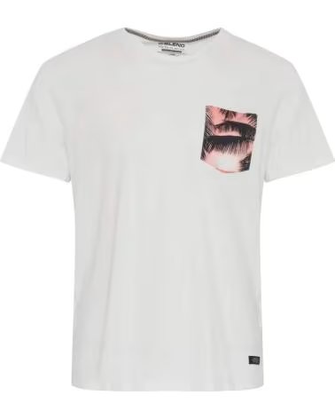 BLEND T-SHIRT BIANCA A MANICHE CORTE CON TASCA STAMPATA DA UOMO BLANCO