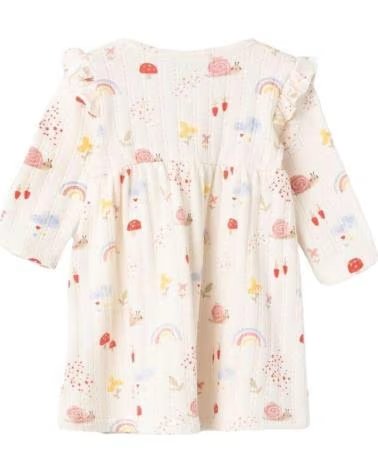 NAME IT BIO-BAUMWOLL-UNISEX-BABYKLEID MIT PILZ- UND REGENBOGENAUFDRUCK BEIGE