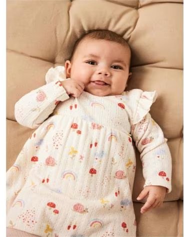NAME IT BIO-BAUMWOLL-UNISEX-BABYKLEID MIT PILZ- UND REGENBOGENAUFDRUCK BEIGE