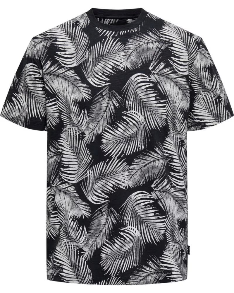 ONLY CAMISETA DE MANGA CORTA CON ESTAMPADO DE HOJAS PARA HOMBRE AZUL